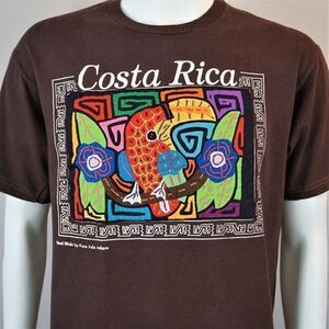 Vintage 90 Costa Rica Bird T Shirt Made by Kuna Yala Indians Quilted Unisex Sz M